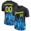Custom Black Gold-Aqua 3D Pattern Design Flame T-Shirt