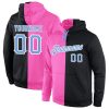 Custom Pink Light Blue-Black Split Fashion Sports Pullover Hoodie