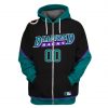 MLB Arizona Diamondbacks Custom Name Number Black Green Zip Up Hoodie
