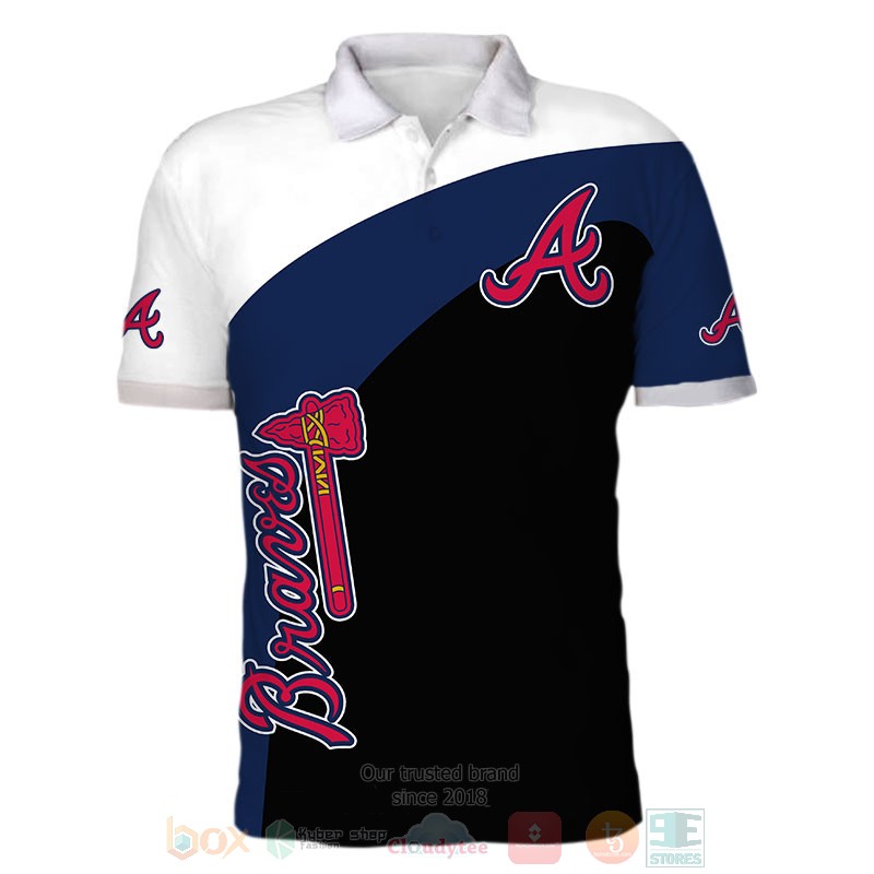 MLB Atlanta Braves White Blue Black Polo Shirt MLB Atlanta Braves White Blue Black Polo Shirt