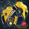 MLB Milwaukee Brewers Custom Name Yellow Navy Pullover Hoodie