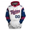 MLB Minnesota Twins Custom Name Number White Navy Pullover Hoodie