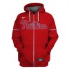 MLB Philadelphia Phillies Custom Name Number Red Zip Up Hoodie