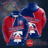 MLB Philadelphia Phillies Custom Name Red Blue Split Pullover Hoodie