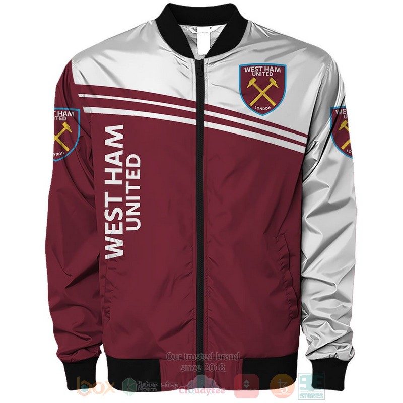 West Ham United FC Red White Bomber Jacket West Ham United FC Red White Bomber Jacket