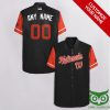 MLB Washington Nationals Custom Name Number Black with Orange Sleeves Hawaiian Shirt