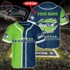 NFL Seattle Seahawks Custom Name Green Navy Baseball Jersey