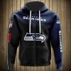 NFL Seattle Seahawks Navy Black Skull Zip Up Hoodie