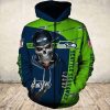 NFL Seattle Seahawks Navy Green Skull Zip Up Hoodie