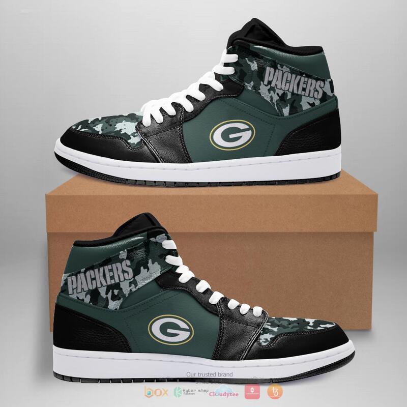 NFL Green Bay Packers Green Black Camo Sneaker Air Jordan 1 High Sneakers NFL Green Bay Packers Green Black Camo Sneaker Air Jordan 1 High Sneakers