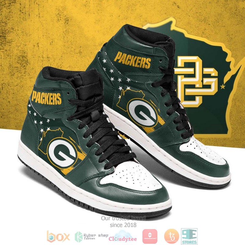 NFL Green Bay Packers Green White Sneaker Air Jordan 1 High Sneakers NFL Green Bay Packers Green White Sneaker Air Jordan 1 High Sneakers