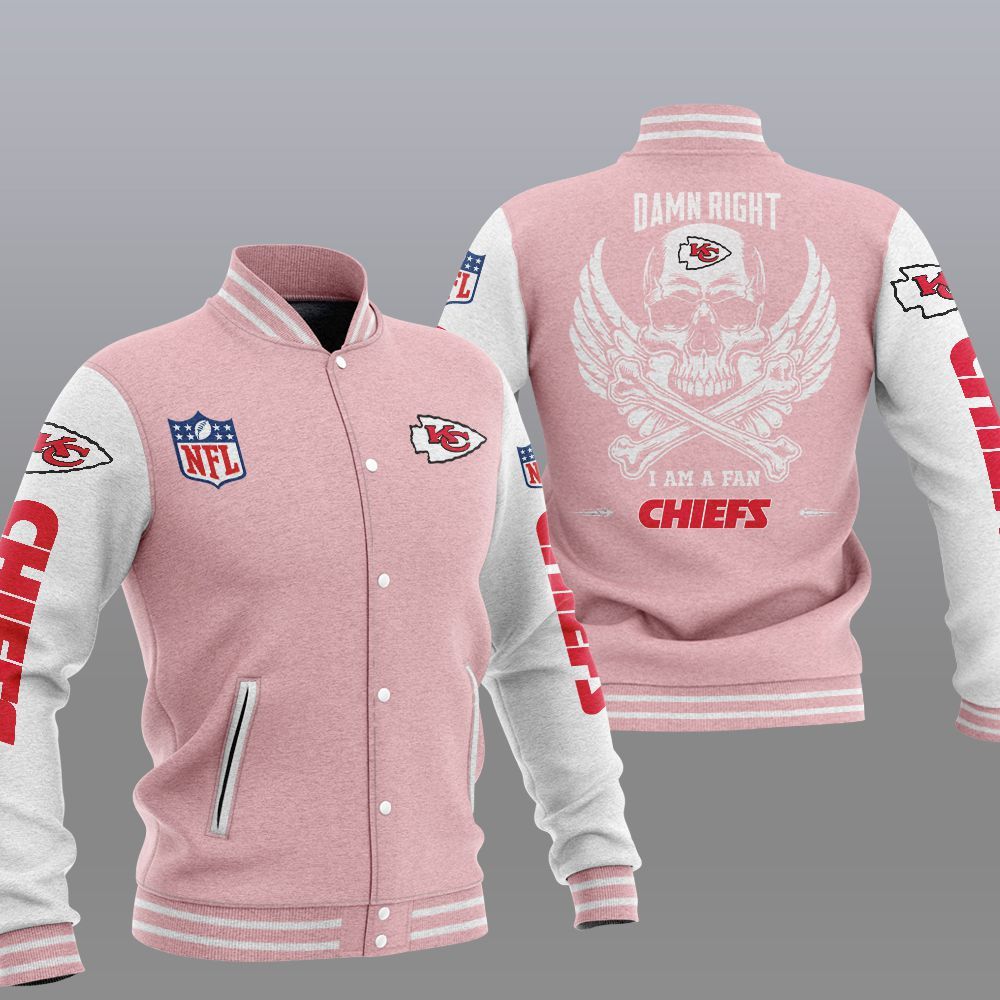 NFL Kansas City Chiefs Pink Skull Baseball Jacket NFL Kansas City Chiefs Pink Skull Baseball Jacket