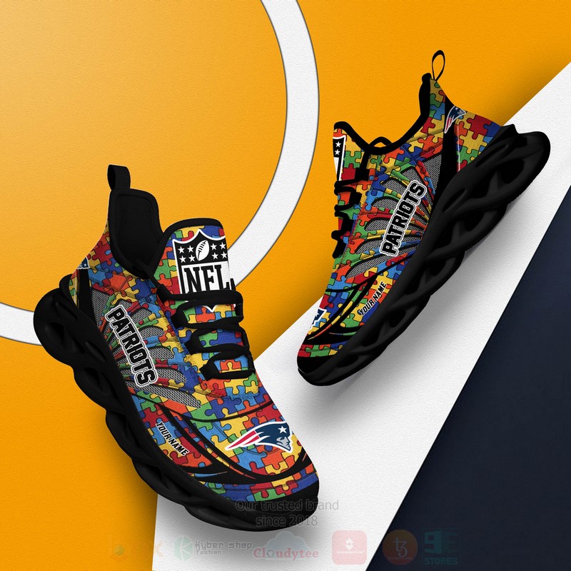 NFL New England Patriots Custom Name Autism Puzzle Max Soul Shoes NFL New England Patriots Custom Name Autism Puzzle Max Soul Shoes