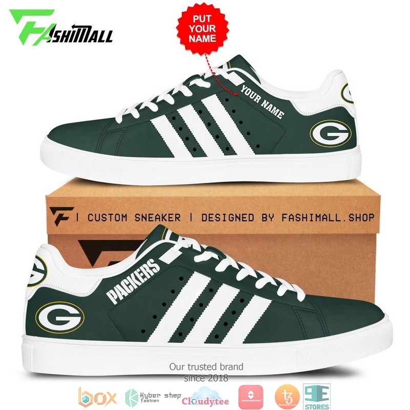 NFL Green Bay Packers Custom Name Green White Stripes Stan Smith Shoes NFL Green Bay Packers Custom Name Green White Stripes Stan Smith Shoes