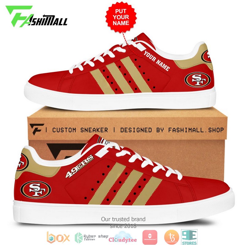 NFL San Francisco 49ers Custom Name Red Golden Stripes Stan Smith Shoes NFL San Francisco 49ers Custom Name Red Golden Stripes Stan Smith Shoes