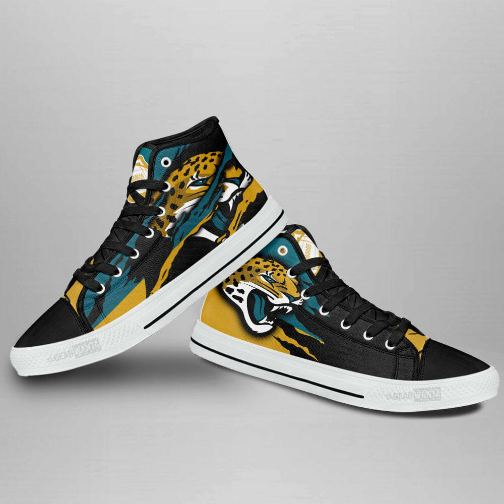 NFL Jacksonville Jaguars Black Teal High Top Shoes NFL Jacksonville Jaguars Black Teal High Top Shoes