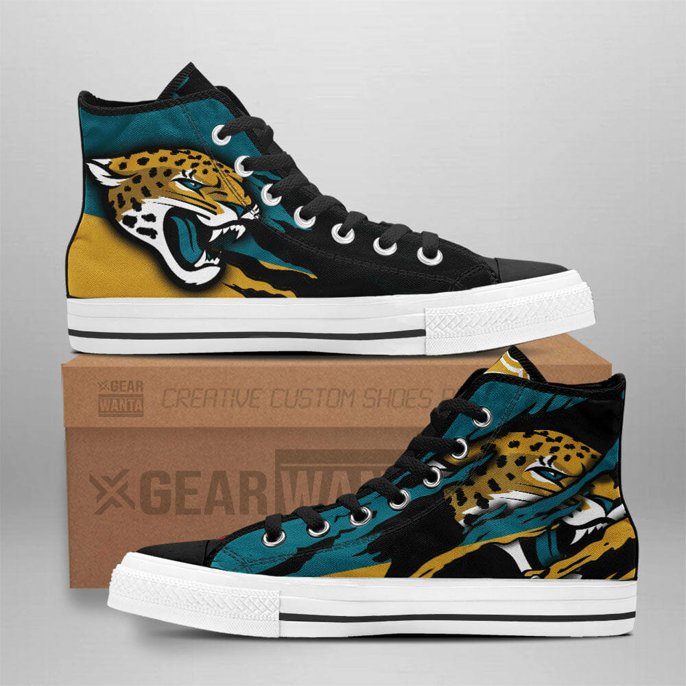NFL Jacksonville Jaguars Black Teal High Top Shoes NFL Jacksonville Jaguars Black Teal High Top Shoes