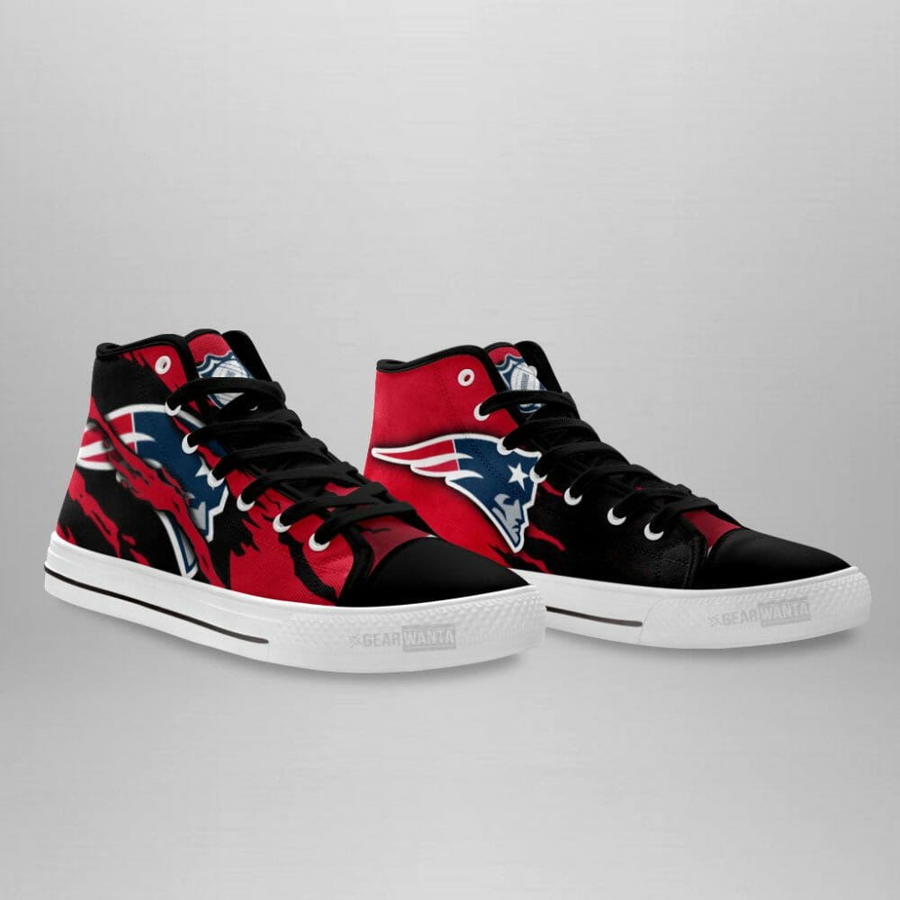 NFL New England Patriots Red Black Scratch High Top Shoes NFL New England Patriots Red Black Scratch High Top Shoes