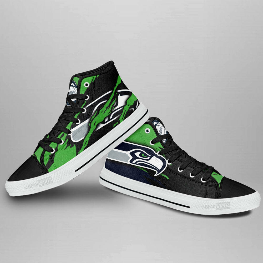 NFL Seattle Seahawks Black Green High Top Shoes NFL Seattle Seahawks Black Green High Top Shoes