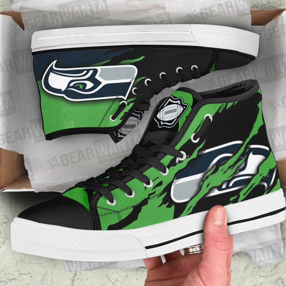NFL Seattle Seahawks Black Green High Top Shoes NFL Seattle Seahawks Black Green High Top Shoes