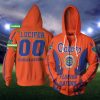 NCAA Florida Gators Custom Name Number Orange Zip Up Hoodie