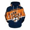 NCAA Auburn Tigers Orange Blue Mascot Zip Up Hoodie