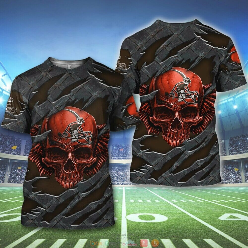 NFL Cleveland Browns Orange Skull T-Shirt NFL Cleveland Browns Orange Skull T-Shirt
