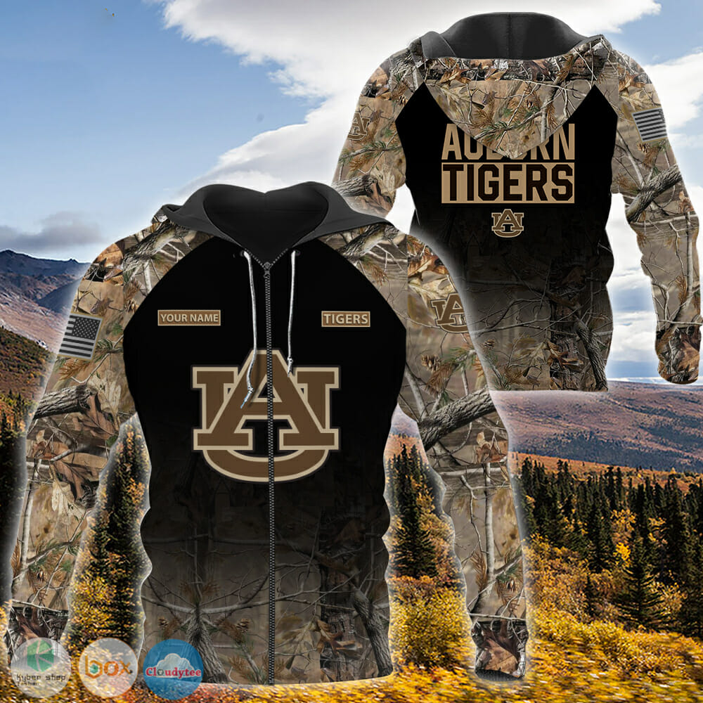 NCAA Auburn Tigers Custom Name Black Forest Zip Up Hoodie NCAA Auburn Tigers Custom Name Black Forest Zip Up Hoodie