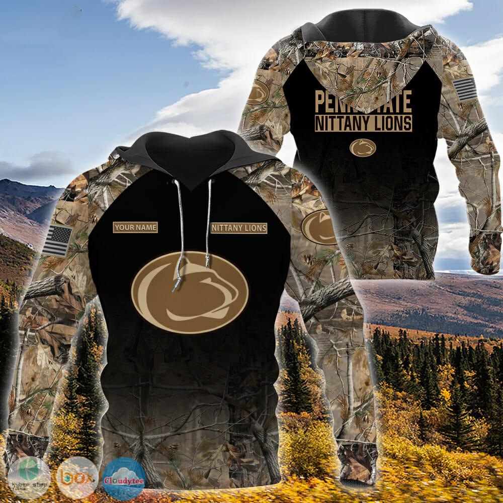 NCAA Penn State Nittany Lions Custom Name Black Camo Pullover Hoodie NCAA Penn State Nittany Lions Custom Name Black Camo Pullover Hoodie