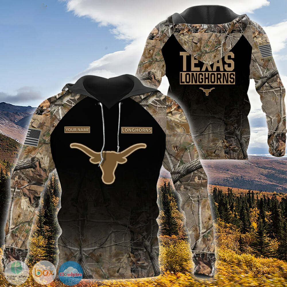 NCAA Texas Longhorns Custom Name Black Forest Pullover Hoodie NCAA Texas Longhorns Custom Name Black Forest Pullover Hoodie