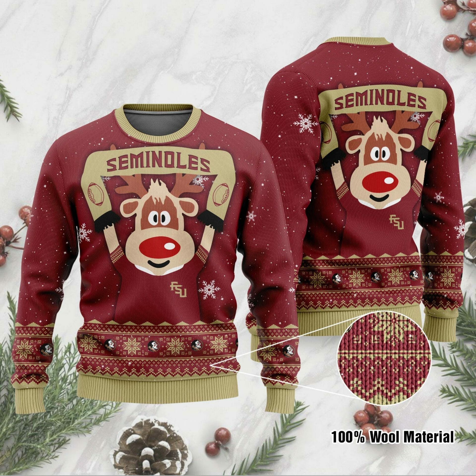 NCAA Florida State Seminoles Garnet Gold Ugly Christmas Sweater NCAA Florida State Seminoles Garnet Gold Ugly Christmas Sweater