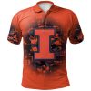 NCAA Illinois Fighting Illini Custom Text Number Orange Blue Polo Shirt