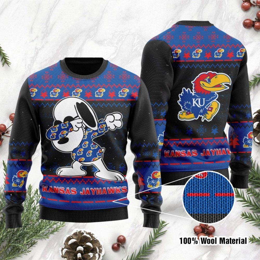 NCAA Kansas Jayhawks Snoopy Ugly Christmas Sweater