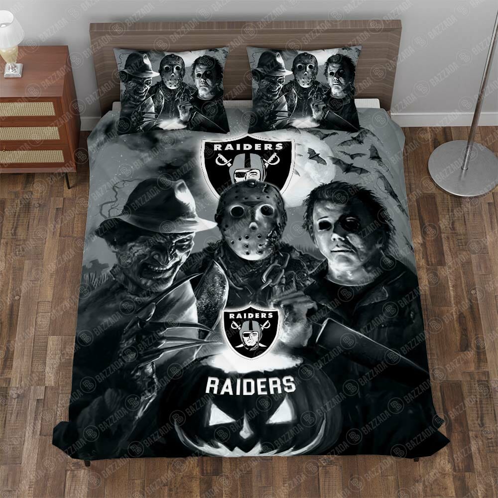NFL Las Vegas Raiders Halloween Night Bedding Set NFL Las Vegas Raiders Halloween Night Bedding Set