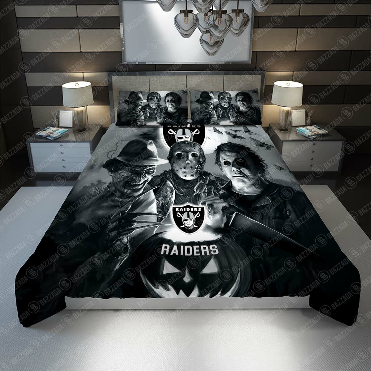 NFL Las Vegas Raiders Halloween Night Bedding Set NFL Las Vegas Raiders Halloween Night Bedding Set