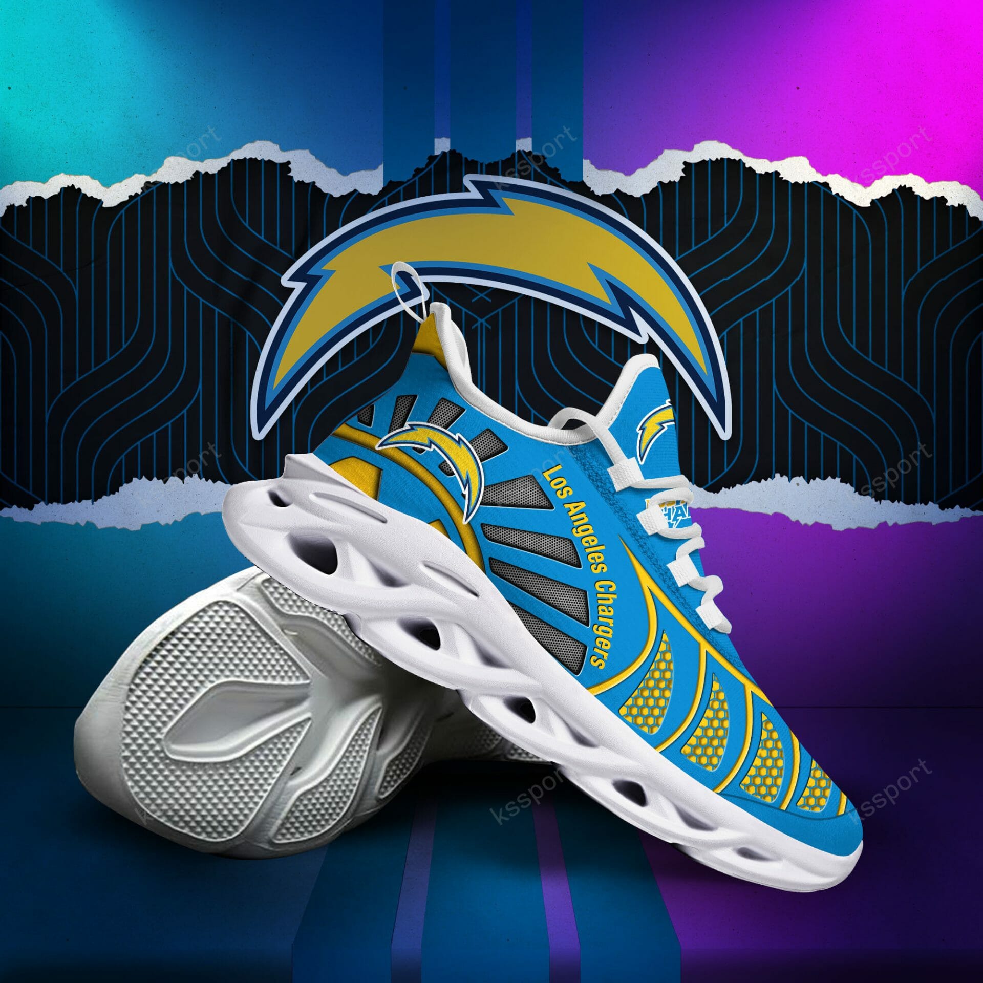 NFL Los Angeles Chargers Powder Blue Gold Max Soul Shoes V3 NFL Los Angeles Chargers Powder Blue Gold Max Soul Shoes V3