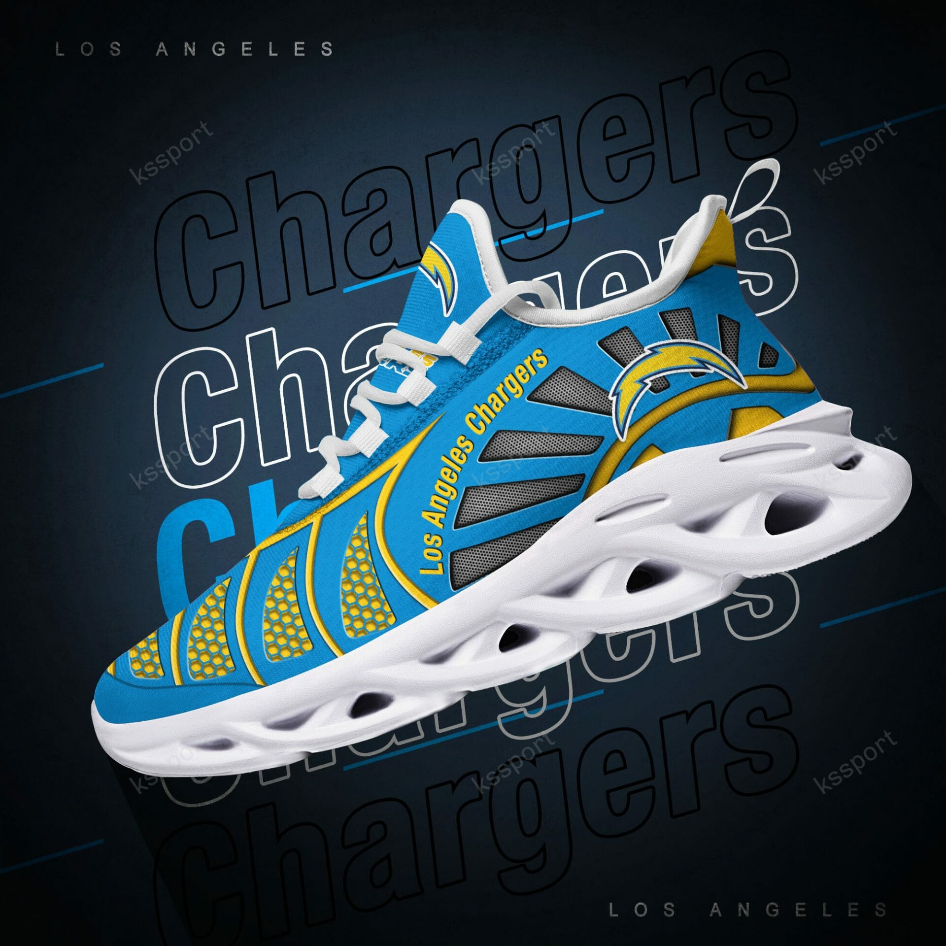 NFL Los Angeles Chargers Powder Blue Gold Max Soul Shoes V3 NFL Los Angeles Chargers Powder Blue Gold Max Soul Shoes V3