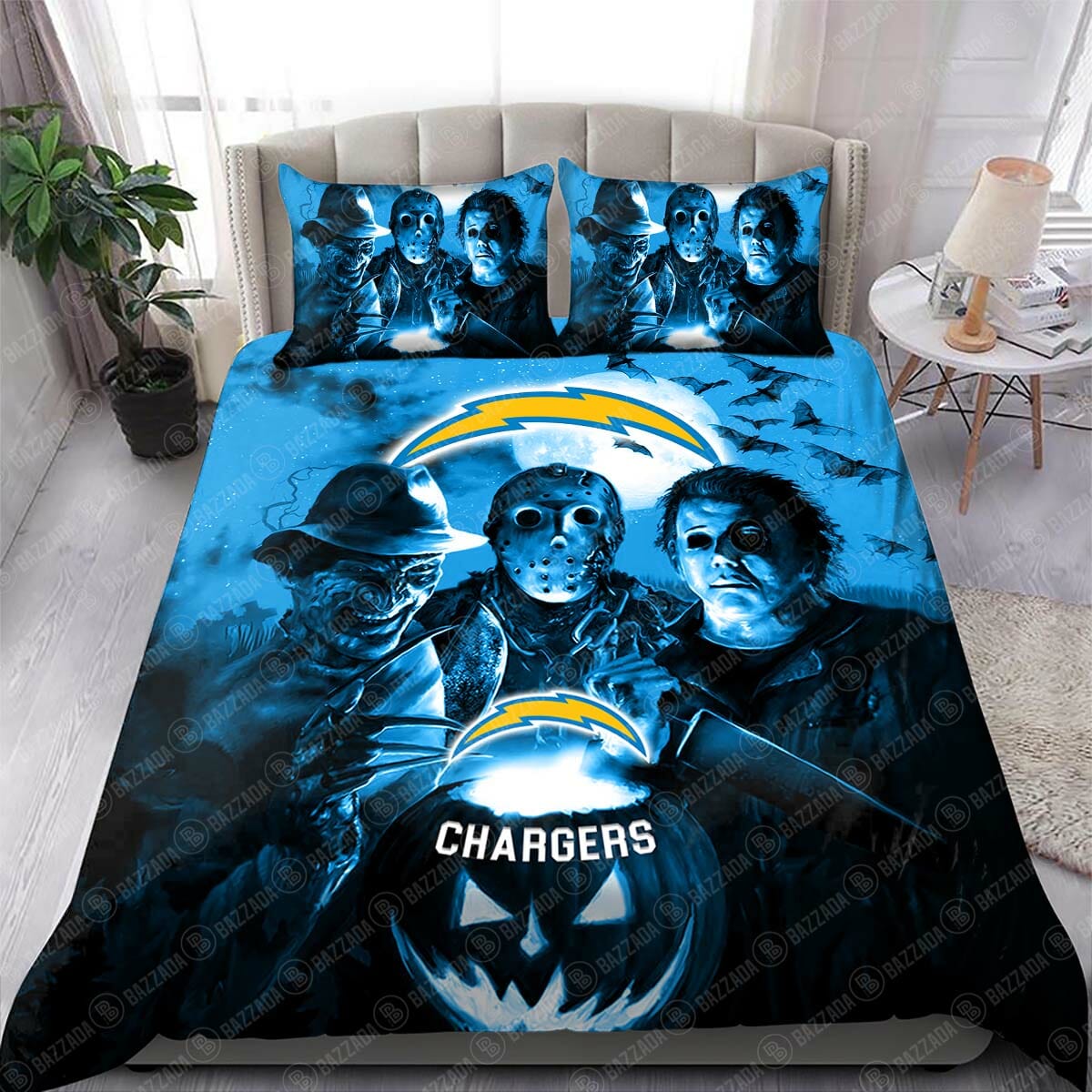 NFL Los Angeles Chargers Halloween Blue Night Bedding Set NFL Los Angeles Chargers Halloween Blue Night Bedding Set