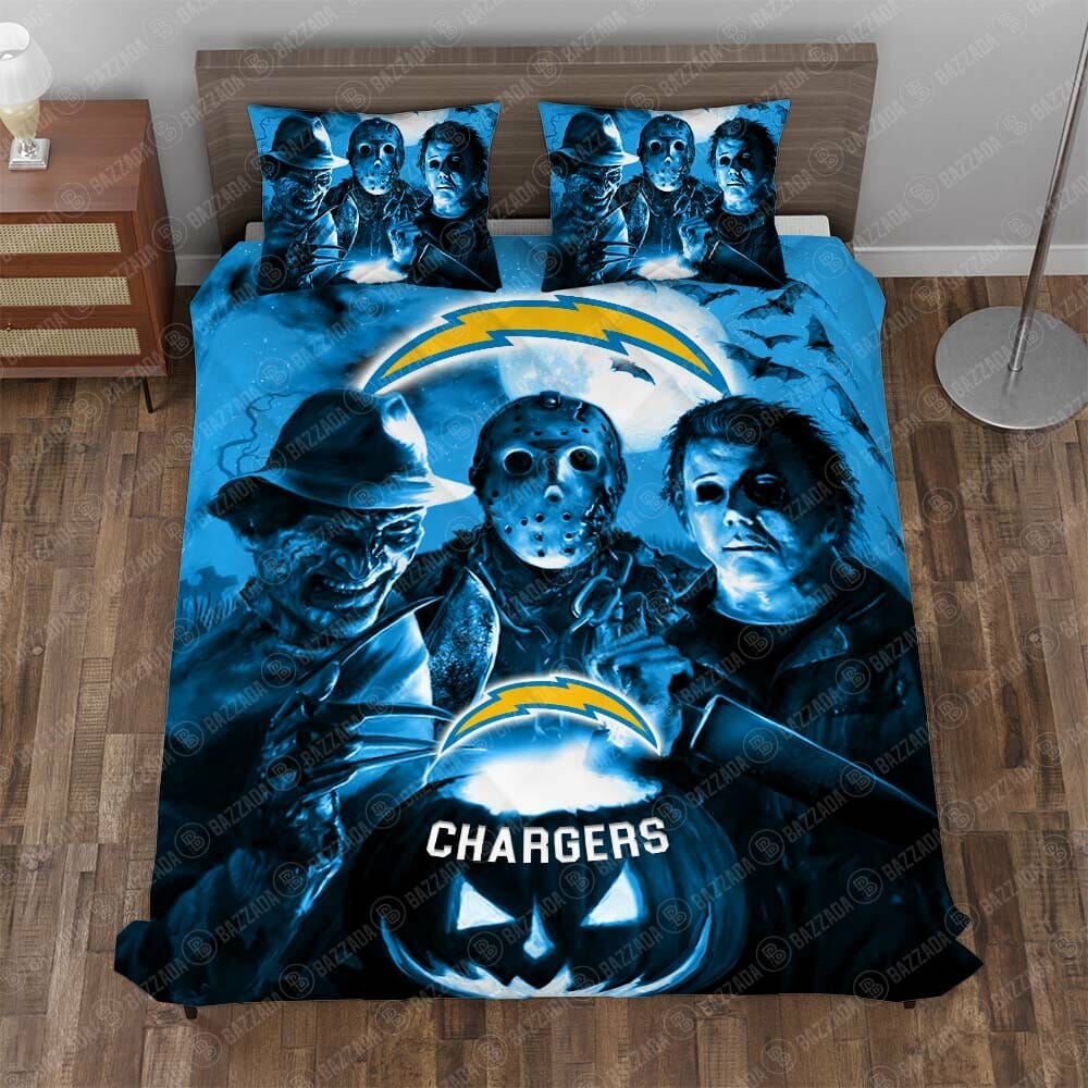 NFL Los Angeles Chargers Halloween Blue Night Bedding Set NFL Los Angeles Chargers Halloween Blue Night Bedding Set