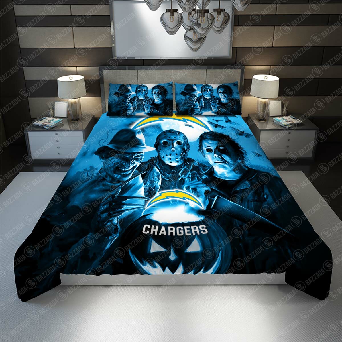 NFL Los Angeles Chargers Halloween Blue Night Bedding Set NFL Los Angeles Chargers Halloween Blue Night Bedding Set