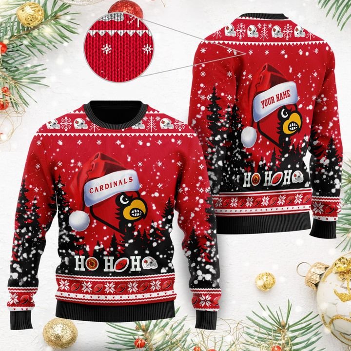 NCAA Louisville Cardinals Custom Name Ugly Christmas Sweater