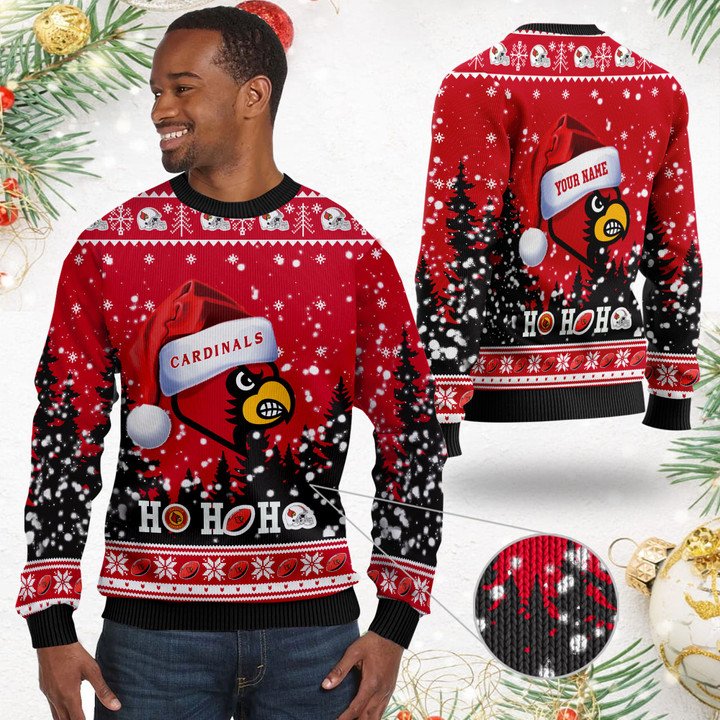 NCAA Louisville Cardinals Custom Name Ugly Christmas Sweater