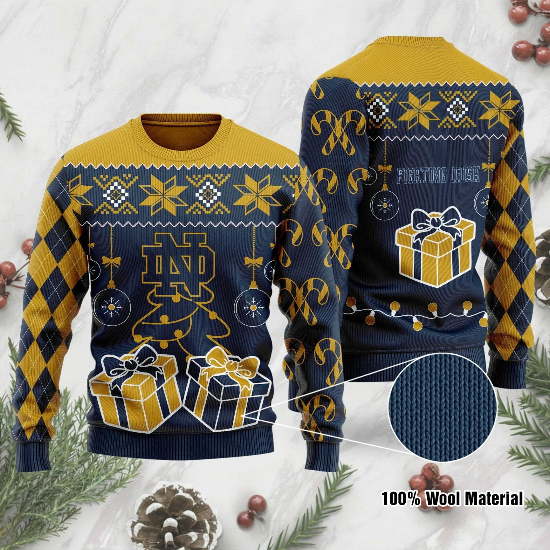 NCAA Notre Dame Fighting Irish Blue Gold Ugly Christmas Sweater NCAA Notre Dame Fighting Irish Blue Gold Ugly Christmas Sweater