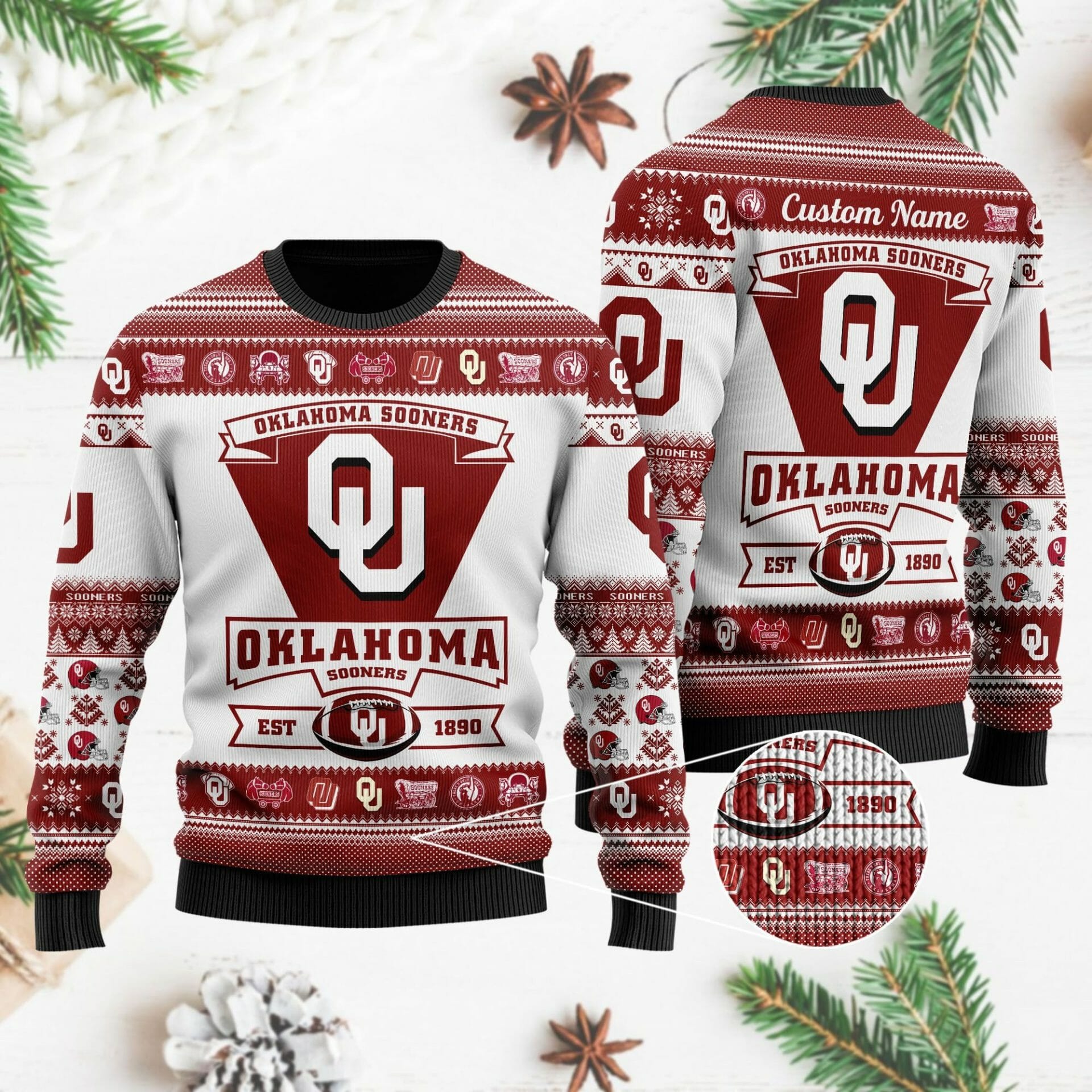 NCAA Oklahoma Sooners Custom Name Ugly Christmas Sweater V2 NCAA Oklahoma Sooners Custom Name Ugly Christmas Sweater V2