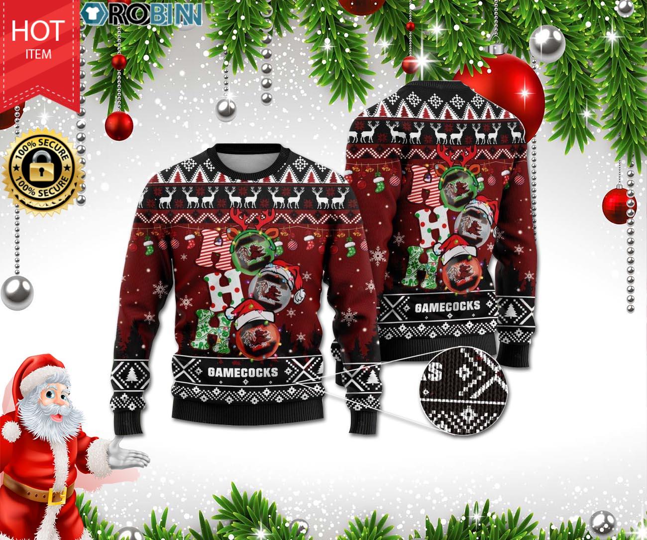 NCAA South Carolina Gamecocks Ho Ho Ho Ugly Christmas Sweater NCAA South Carolina Gamecocks Ho Ho Ho Ugly Christmas Sweater