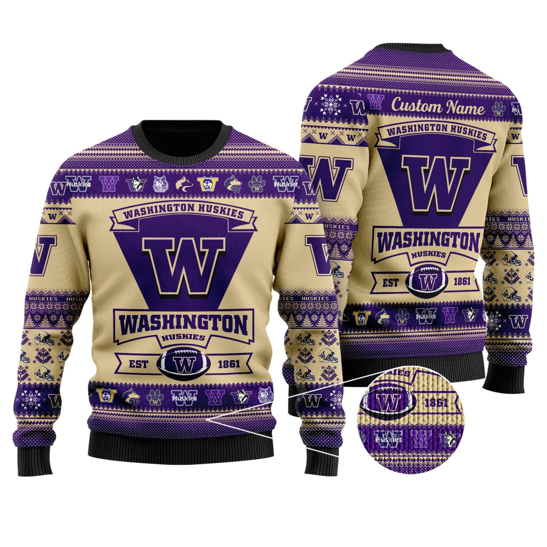 NCAA Washington Huskies Custom Name Ugly Christmas Sweater NCAA Washington Huskies Custom Name Ugly Christmas Sweater