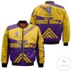NCAA Albany Great Danes Stripes Cross Shoulders Yellow Purple Bomber Jacket