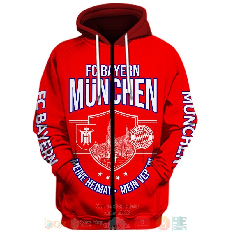 Bayern Munich Red Mia San Mia Zip Up Hoodie Bayern Munich Red Mia San Mia Zip Up Hoodie