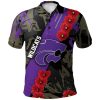 NCAA Kansas State Wildcats Red Flowers Purple Polo Shirt