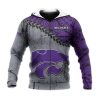 NCAA Kansas State Wildcats Silver Purple Polynesian Zip Up Hoodie V6